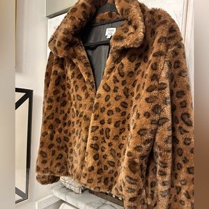 Sunset & Sixth- leopard faux fur coat-LG